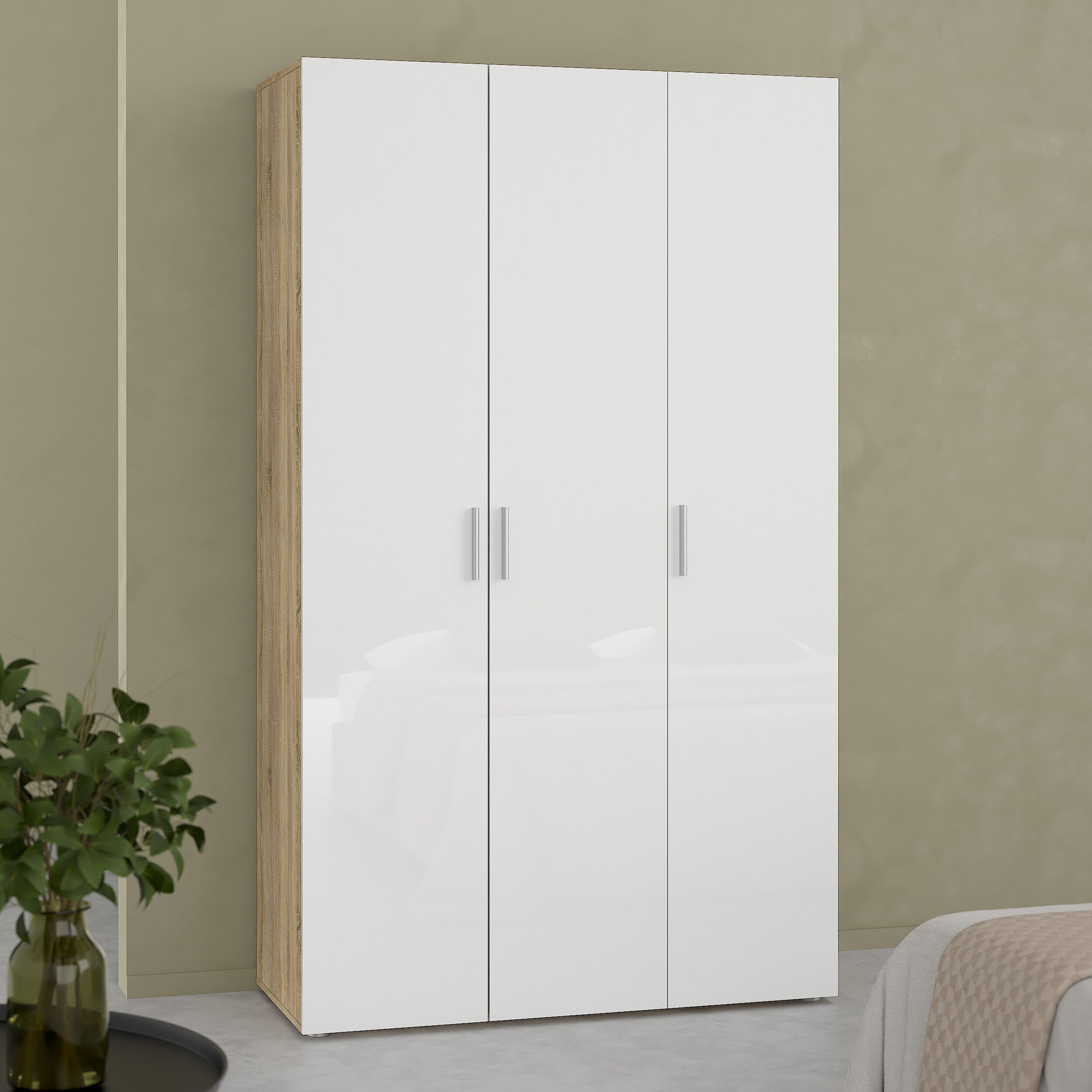 Pepe Wardrobe with 3 Doors in Oak with White High Gloss – FTG, view 6