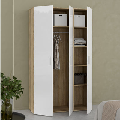Pepe Wardrobe with 3 Doors in Oak with White High Gloss – FTG, view 7