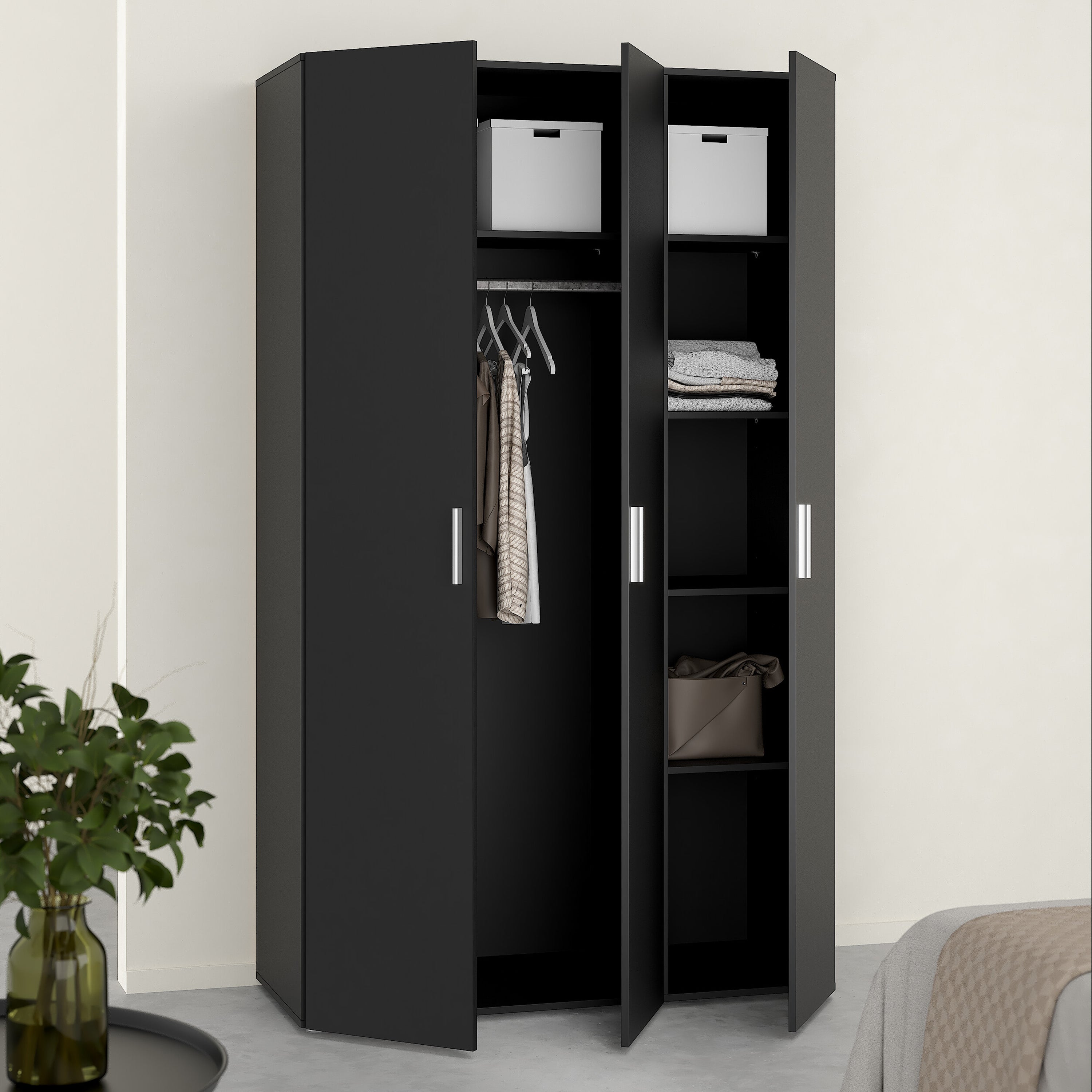 Pepe Wardrobe with 3 Doors in Black – FTG, view 7