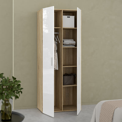 Pepe Wardrobe with 2 Doors in Oak with White High Gloss – FTG, view 7