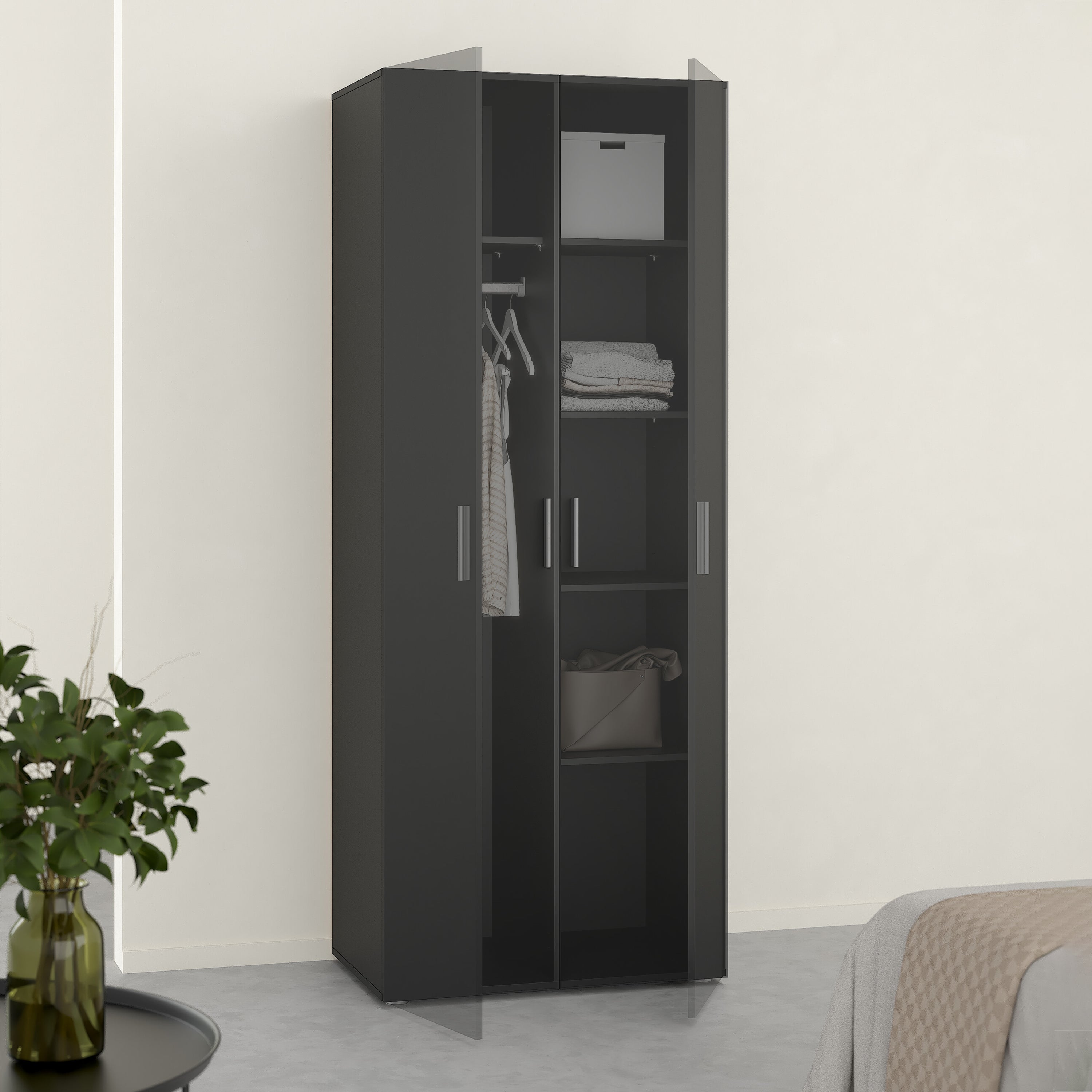 Pepe Wardrobe with 2 Doors in Black – FTG, view 7