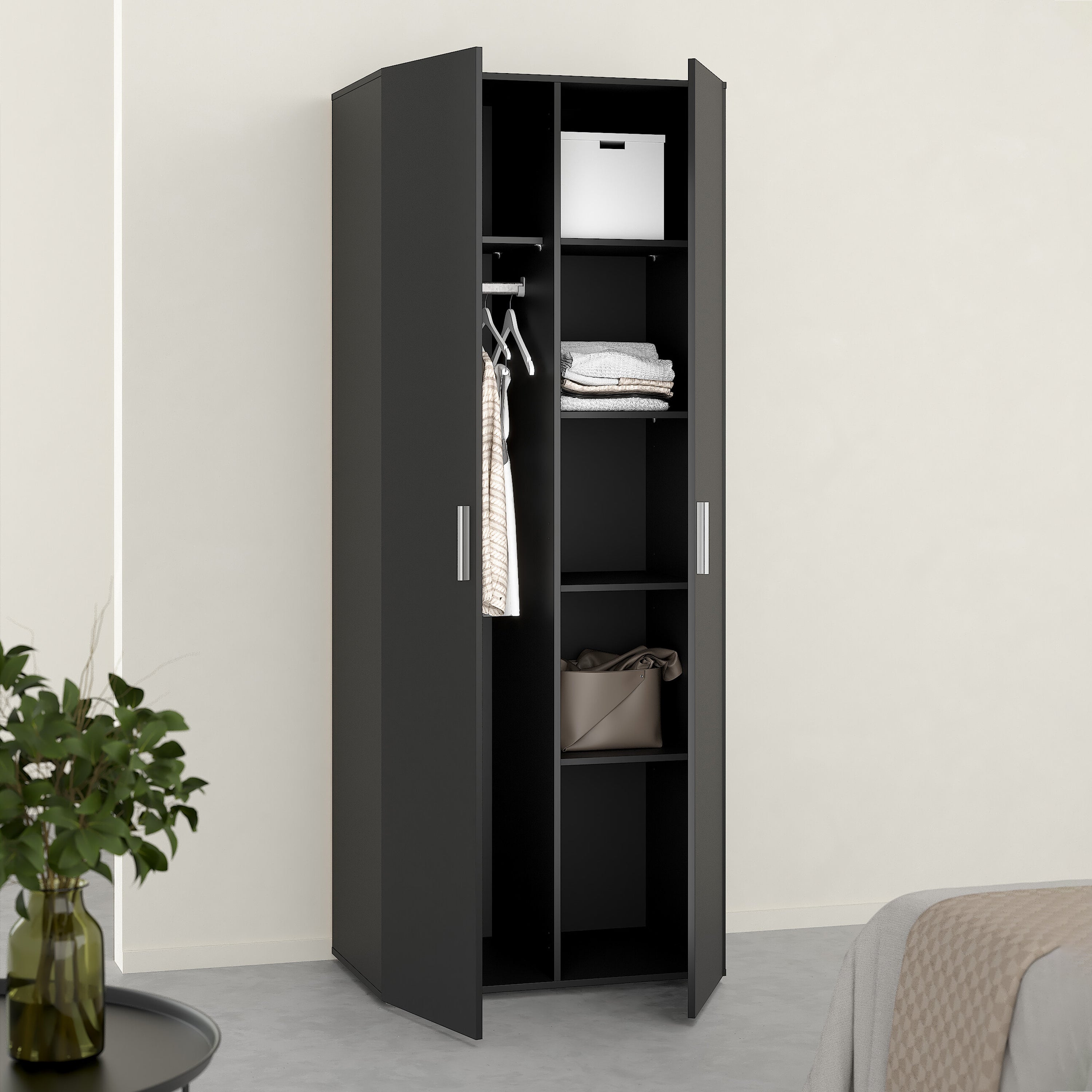 Pepe Wardrobe with 2 Doors in Black – FTG, view 8