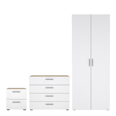 Pepe Package - Bedside 2 Drawers + Chest of 4 Drawers + Wardrobe with 2 Doors in Oak with White High Gloss – FTG