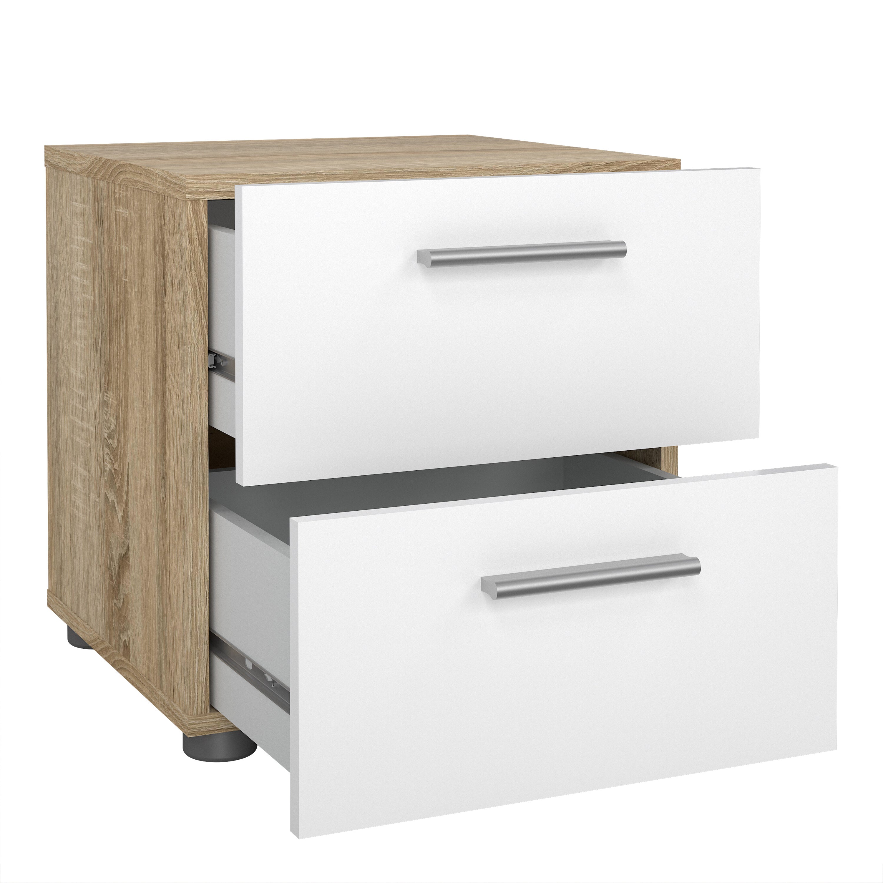 Pepe Package - Bedside 2 Drawers + Chest of 4 Drawers + Wardrobe with 2 Doors in Oak with White High Gloss – FTG, view 3