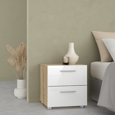 Pepe Package - Bedside 2 Drawers + Chest of 4 Drawers + Wardrobe with 2 Doors in Oak with White High Gloss – FTG, view 4
