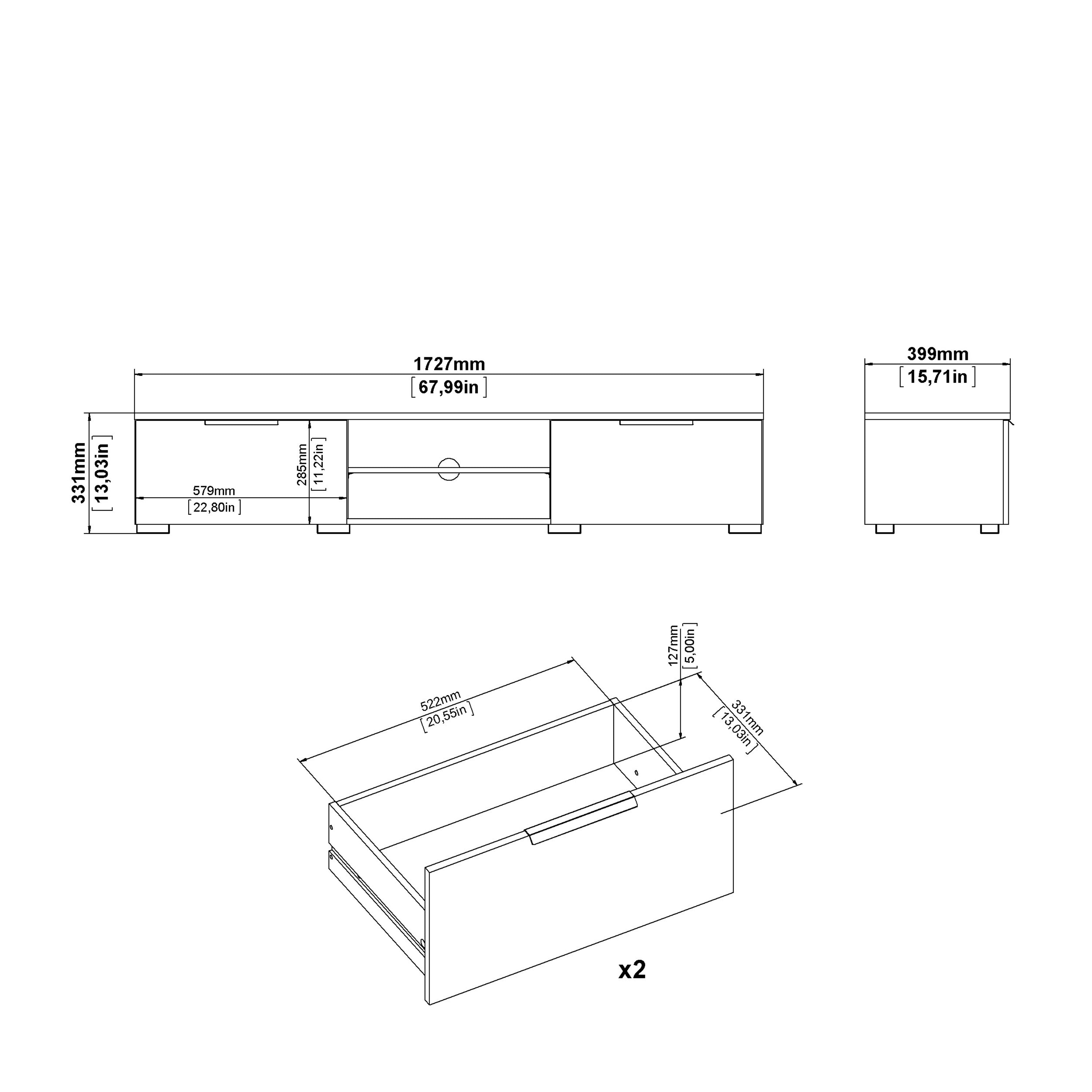 Match TV Unit 2 Drawers 2 Shelf in White High Gloss – FTG, view 11