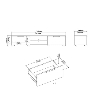 Match TV Unit 2 Drawers 2 Shelf in White High Gloss – FTG, view 11