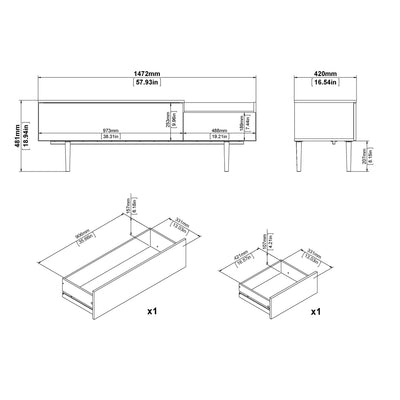 Unit Sideboard 2 Drawers 3 Doors in White and Walnut – FTG, view 12
