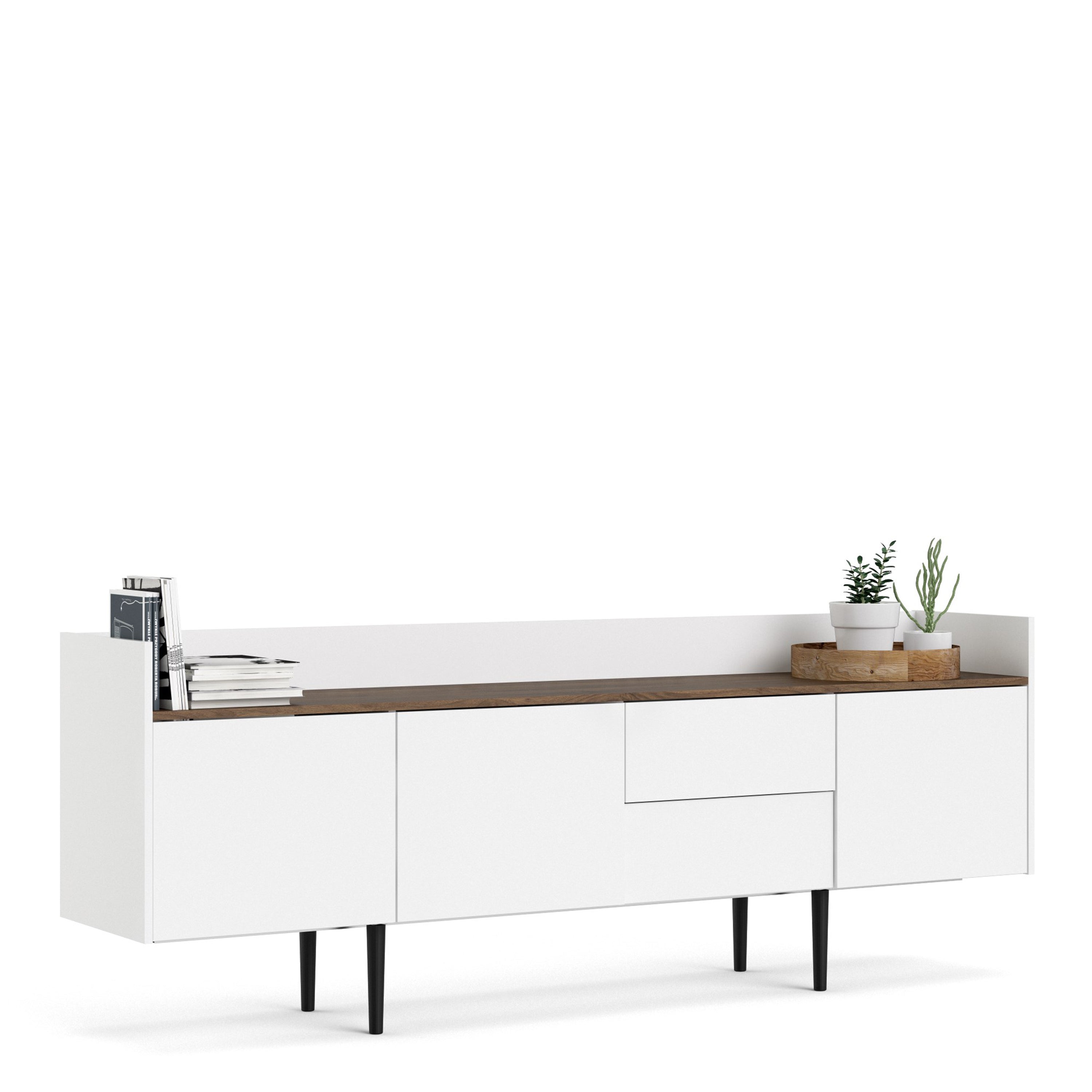 Unit Sideboard 2 Drawers 3 Doors in White and Walnut – FTG, view 7