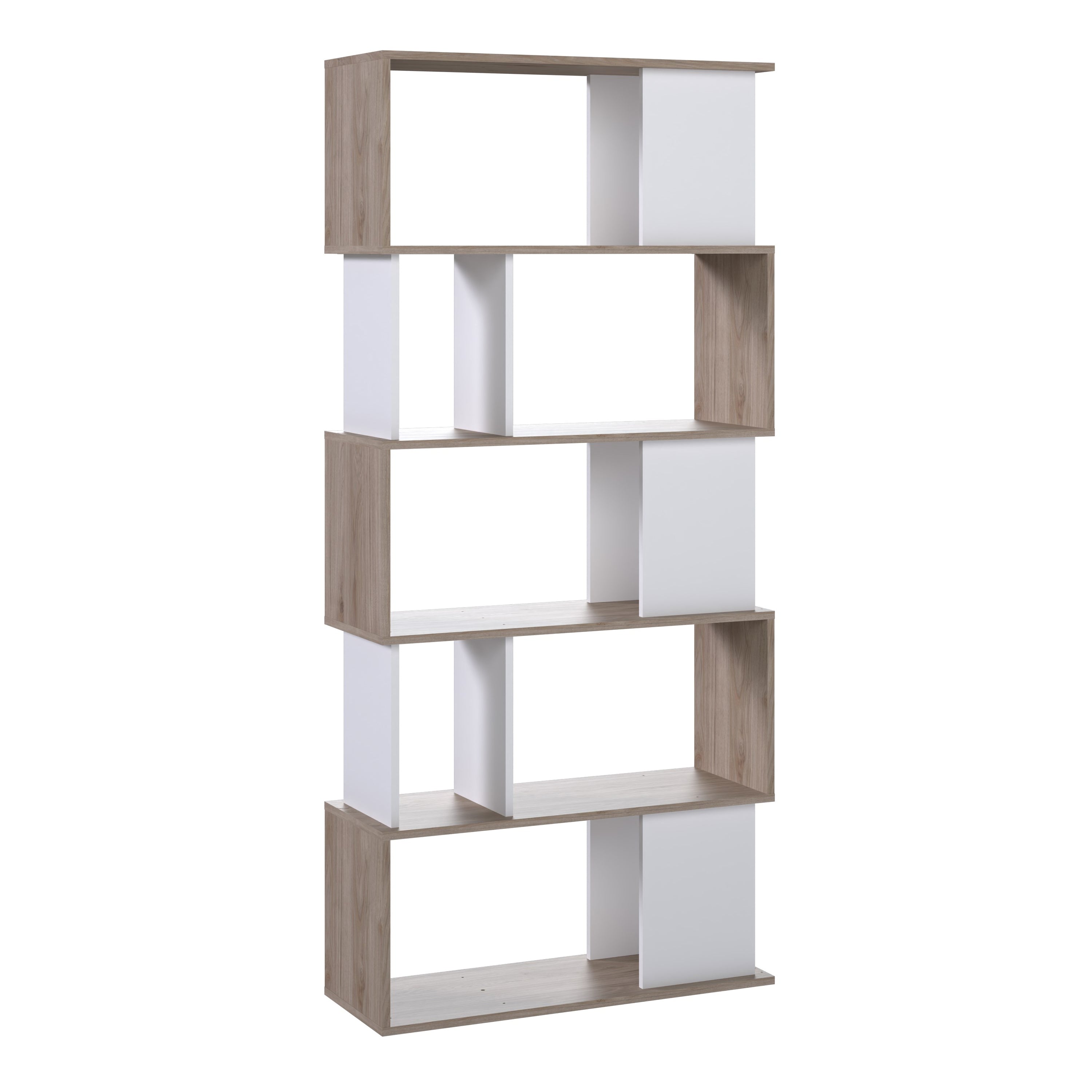 Maze Open Bookcase 4 Shelves in Jackson Hickory Oak and White – FTG