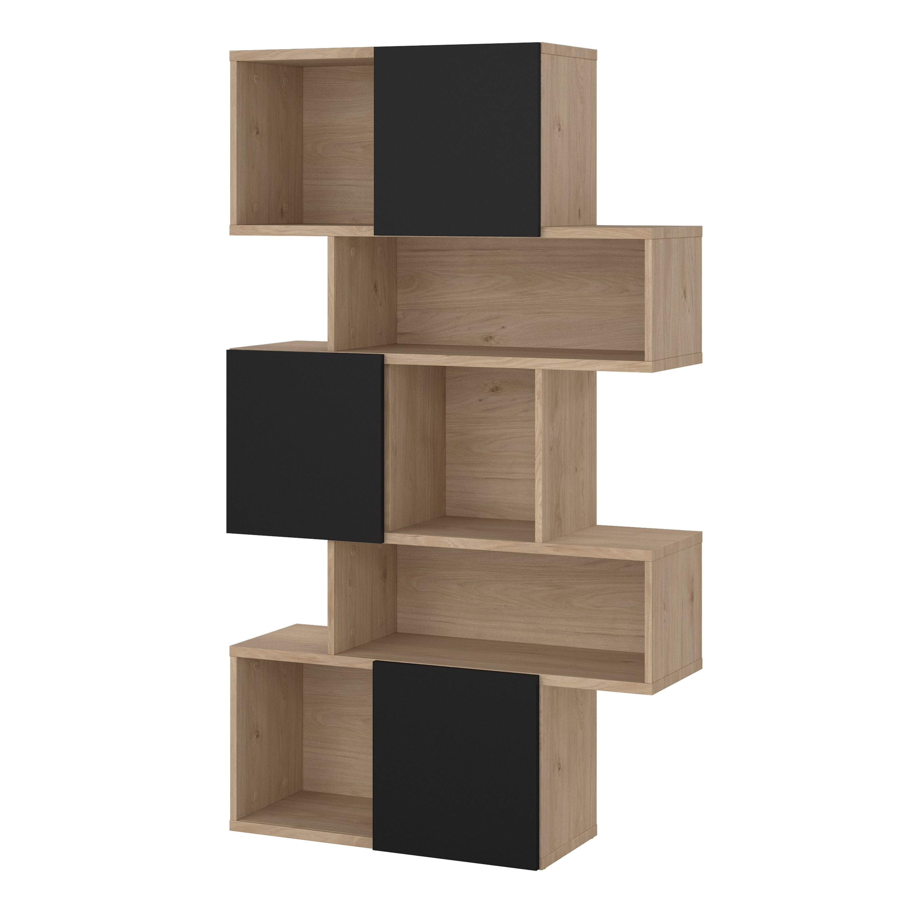 Maze Asymmetrical Bookcase with 3 Doors in Jackson Hickory and Black – FTG, view 3