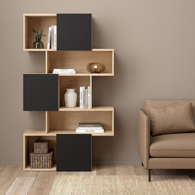 Maze Asymmetrical Bookcase with 3 Doors in Jackson Hickory and Black – FTG, view 6