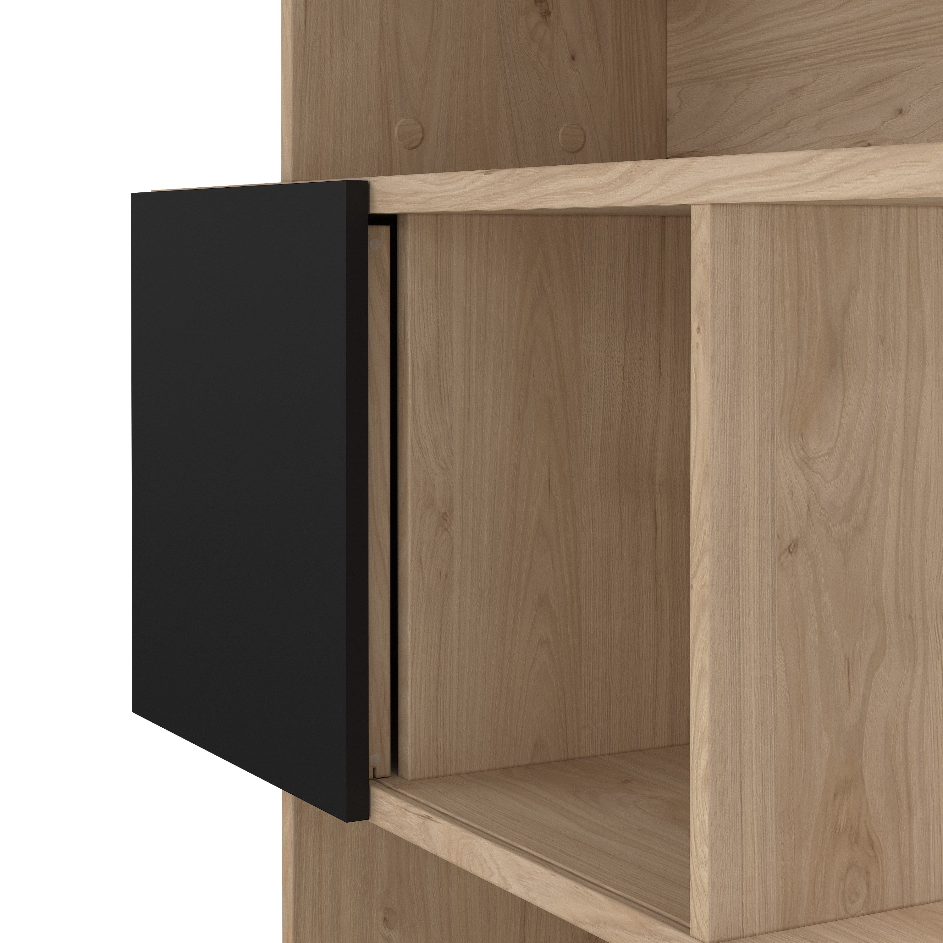 Maze Asymmetrical Bookcase with 3 Doors in Jackson Hickory and Black – FTG, view 7