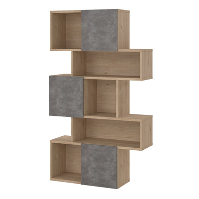 Maze Asymmetrical Bookcase with 3 Doors in Jackson Hickory and Concrete – FTG, view 3