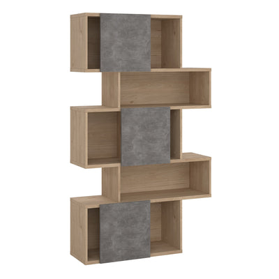 Maze Asymmetrical Bookcase with 3 Doors in Jackson Hickory and Concrete – FTG, view 5