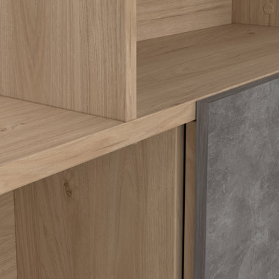 Maze Asymmetrical Bookcase with 3 Doors in Jackson Hickory and Concrete – FTG, view 8