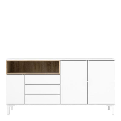 Roomers Sideboard 3 Drawers 3 Doors in White and Oak – FTG, view 3