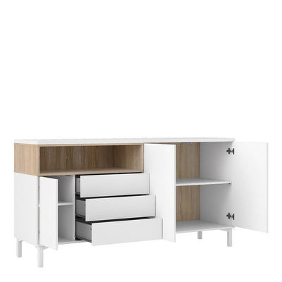 Roomers Sideboard 3 Drawers 3 Doors in White and Oak – FTG, view 5