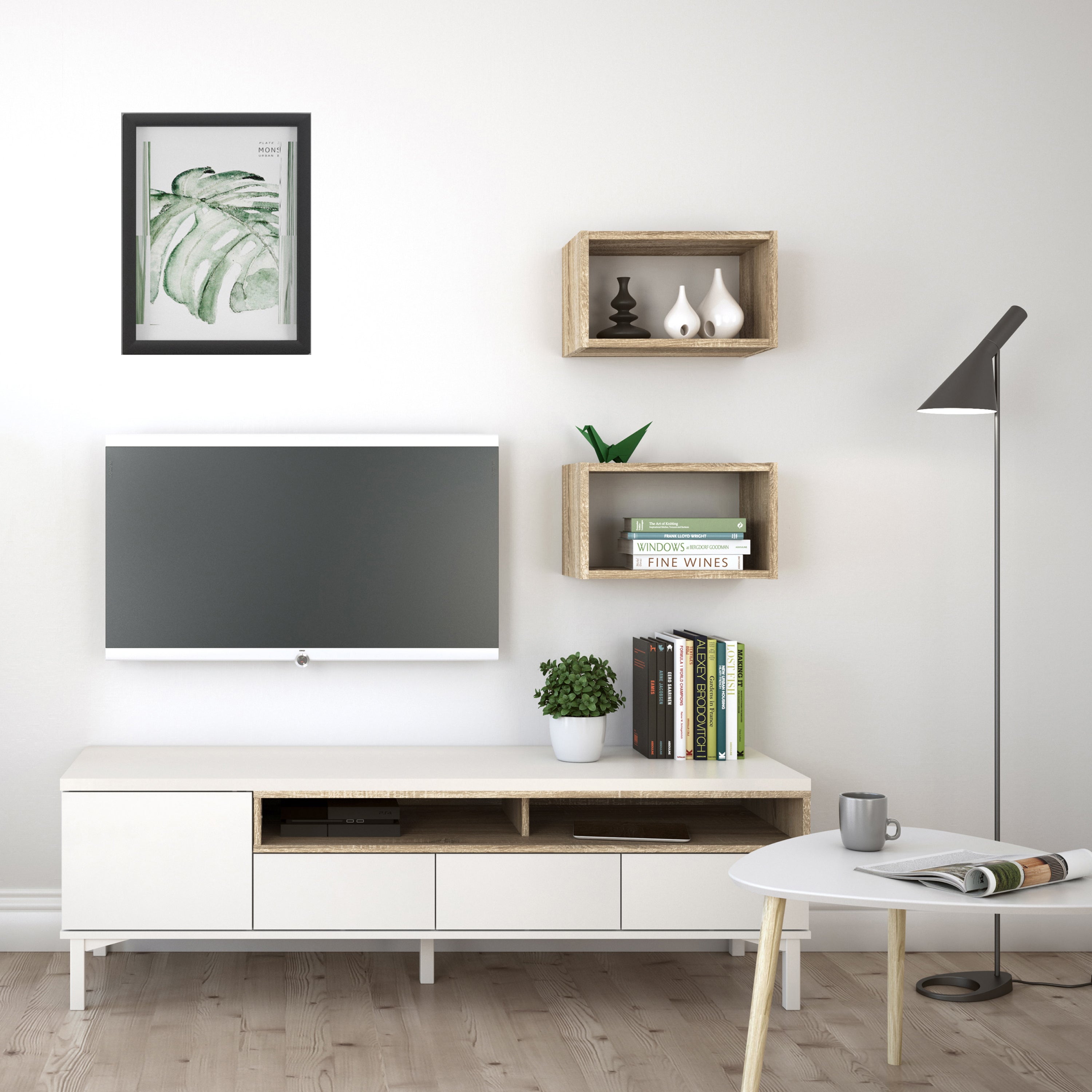 Roomers Wall Shelf Unit in Oak – FTG, view 3