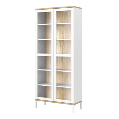 Roomers Display Cabinet Glazed 2 Doors in White and Oak – FTG, view 3