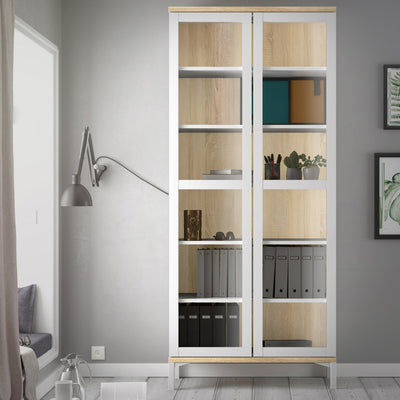 Roomers Display Cabinet Glazed 2 Doors in White and Oak – FTG, view 5