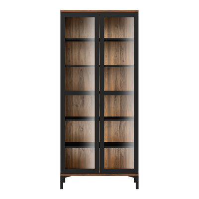 Roomers Display Cabinet Glazed 2 Doors in Black and Walnut – FTG, view 2