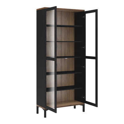 Roomers Display Cabinet Glazed 2 Doors in Black and Walnut – FTG, view 4