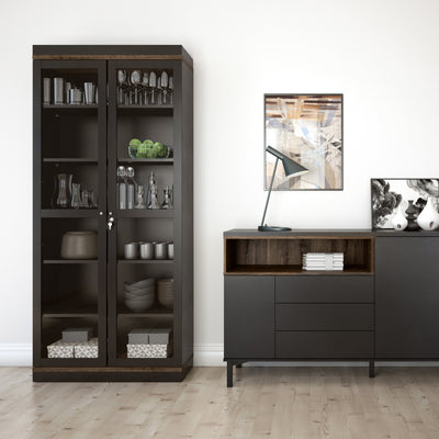 Roomers Display Cabinet Glazed 2 Doors in Black and Walnut – FTG, view 5