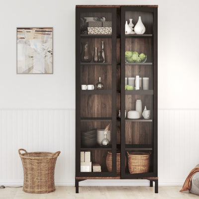 Roomers Display Cabinet Glazed 2 Doors in Black and Walnut – FTG, view 8