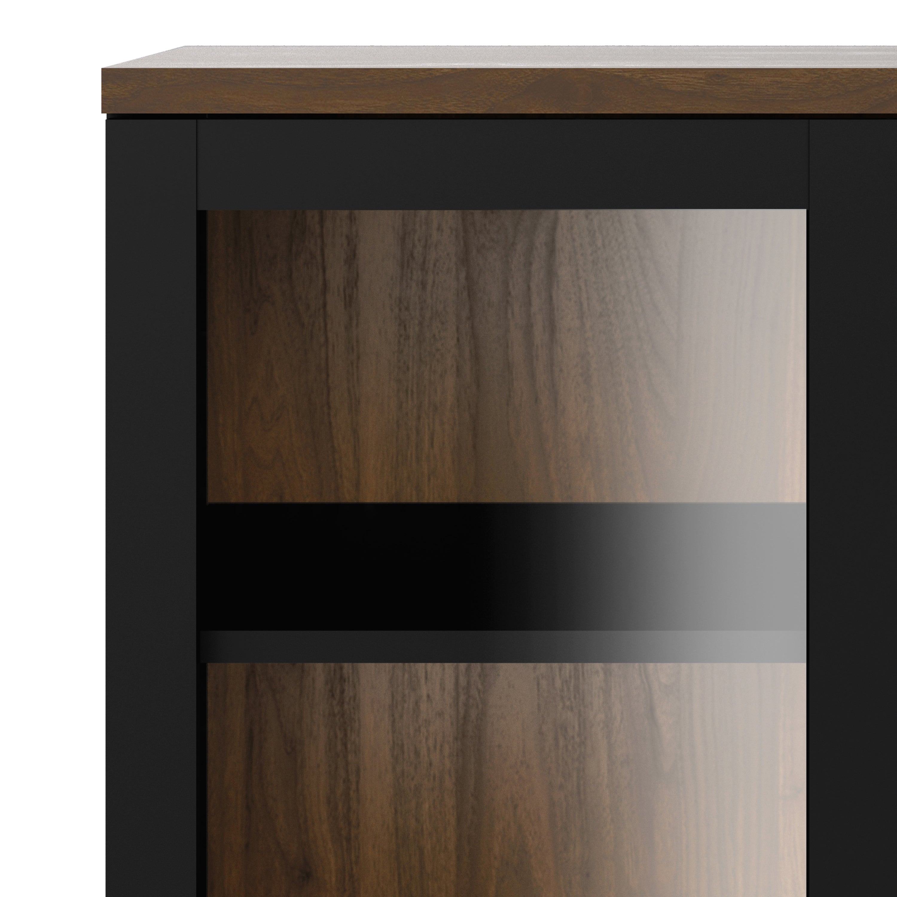 Roomers Display Cabinet Glazed 2 Doors in Black and Walnut – FTG, view 9