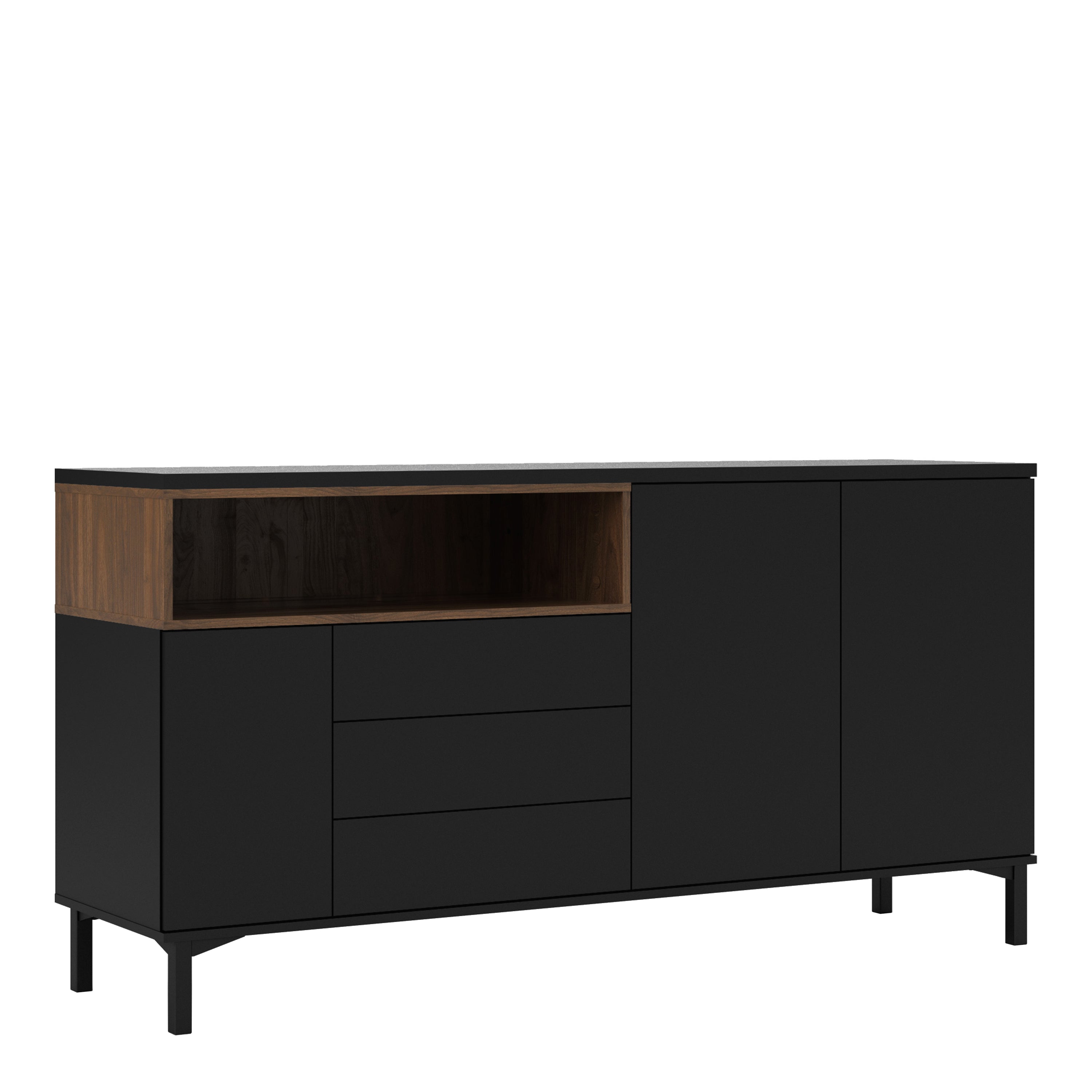Roomers Sideboard 3 Drawers 3 Doors in Black and Walnut – FTG