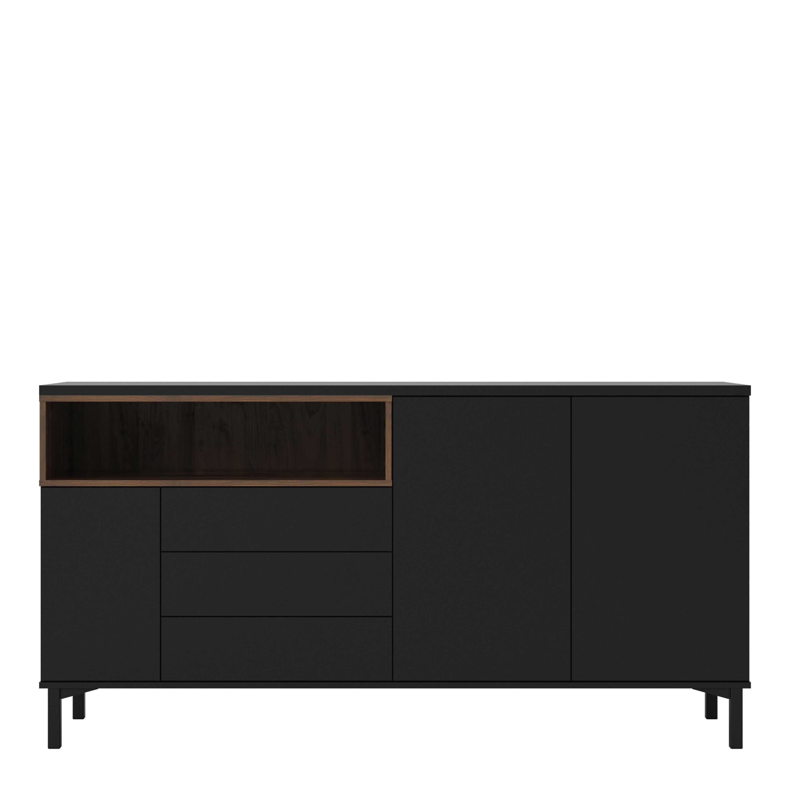 Roomers Sideboard 3 Drawers 3 Doors in Black and Walnut – FTG, view 2