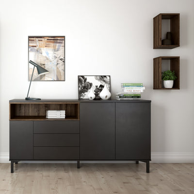 Roomers Sideboard 3 Drawers 3 Doors in Black and Walnut – FTG, view 4