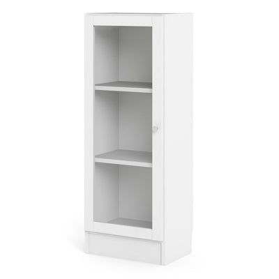 Basic Low Narrow Display Cabinet in White (2 Shelves) with Glass White Door