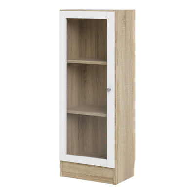 Basic Low Narrow Display Cabinet In Oak (2 Shelves) with Glass White Door