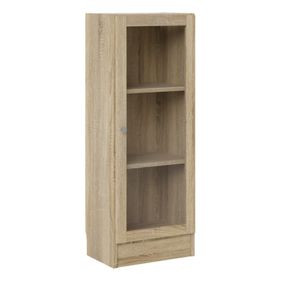 Basic Low Narrow Display Cabinet in Oak (2 Shelves) with Glass Oak Door