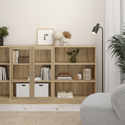 Basic Low Narrow Display Cabinet in Oak (2 Shelves) with Glass Oak Door
