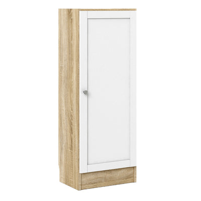 Basic Low Narrow Storage Cabinet in Oak (2 Shelves) with White Door