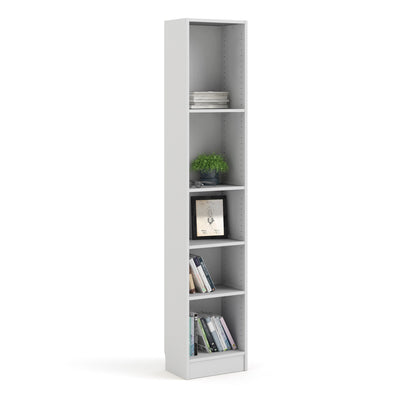 Basic Tall Narrow Bookcase (4 Shelves) in White – FTG, view 5