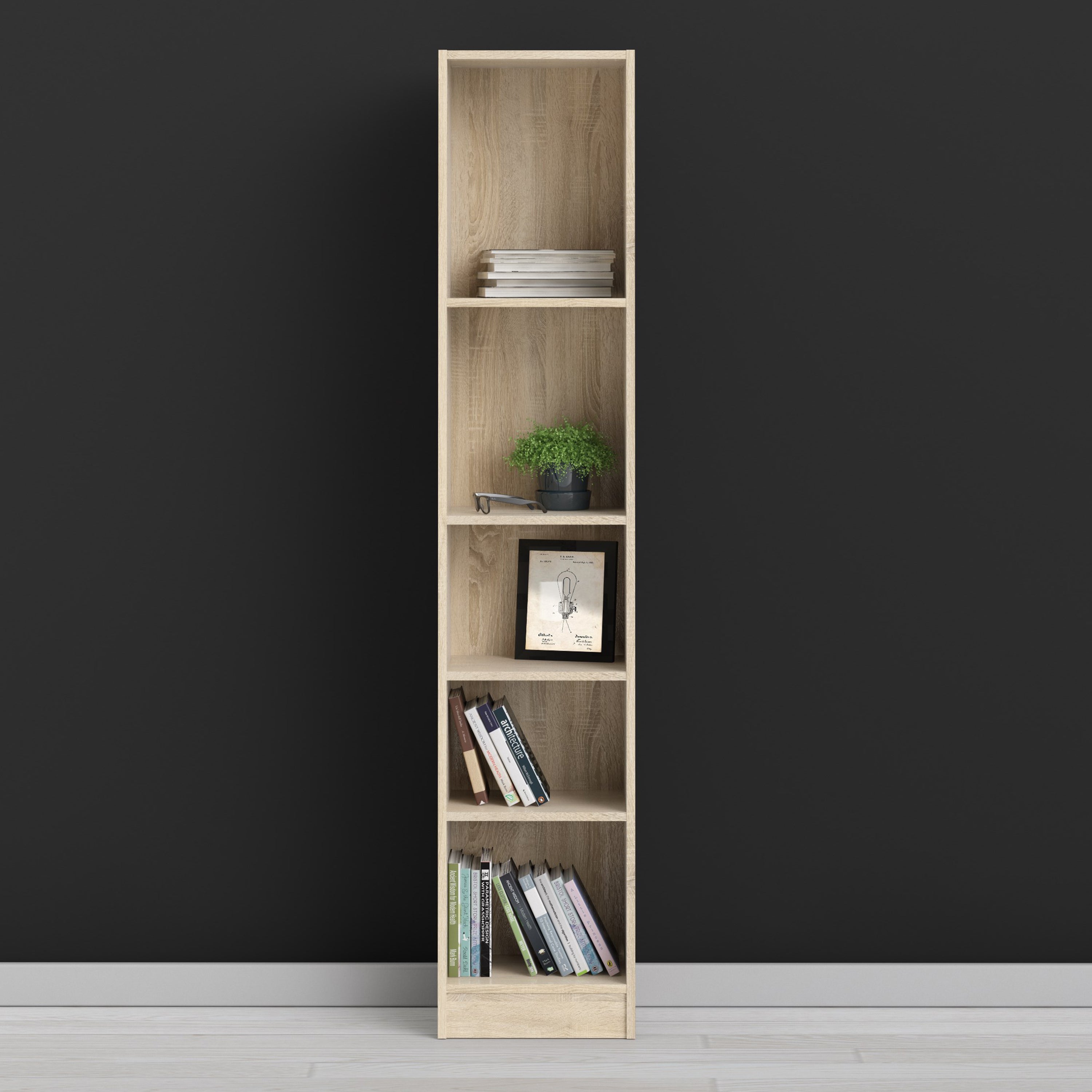 Basic Tall Narrow Bookcase (4 Shelves) in Oak – FTG, view 5