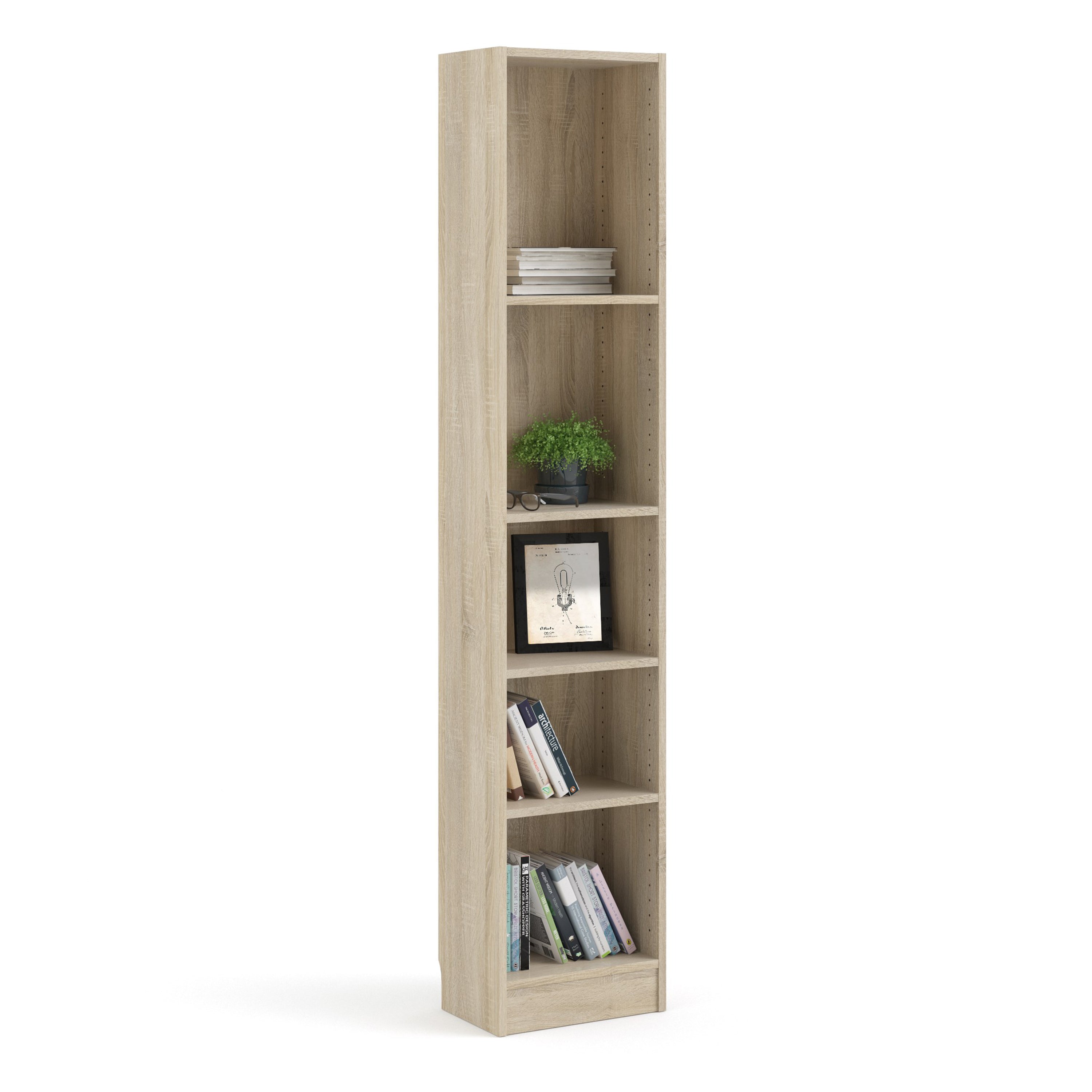Basic Tall Narrow Bookcase (4 Shelves) in Oak – FTG, view 7