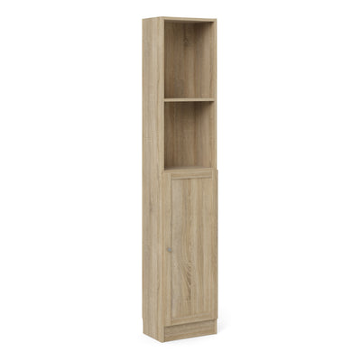 Basic Tall Narrow Combination Storage Bookcase in Oak (4 Shelves) with Oak Door