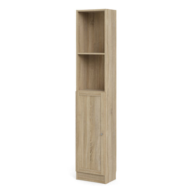 Basic Tall Narrow Combination Storage Bookcase in Oak (4 Shelves) with Oak Door