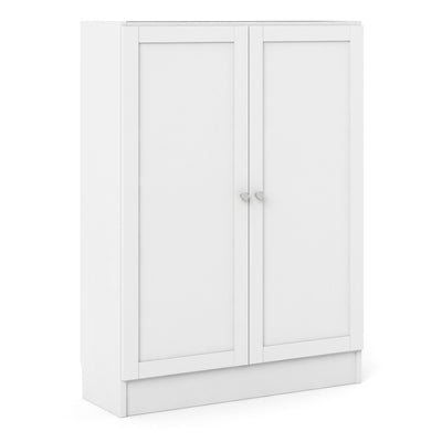 Basic Low Wide Storage Cabinet in White (2 Shelves) with 2 White Doors