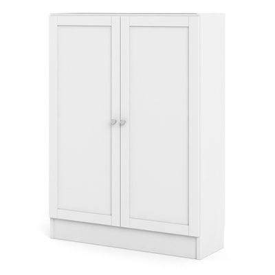 Basic Low Wide Storage Cabinet in White (2 Shelves) with 2 White Doors