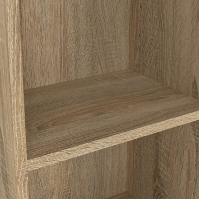 Basic Low Wide Display Cabinet in Oak (2 Shelves) with 2 Glass Doors in White