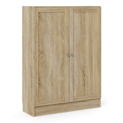 Basic Low Wide Storage Cabinet in Oak (2 Shelves) with 2 Oak Doos