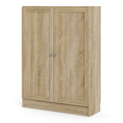 Basic Low Wide Storage Cabinet in Oak (2 Shelves) with 2 Oak Doos