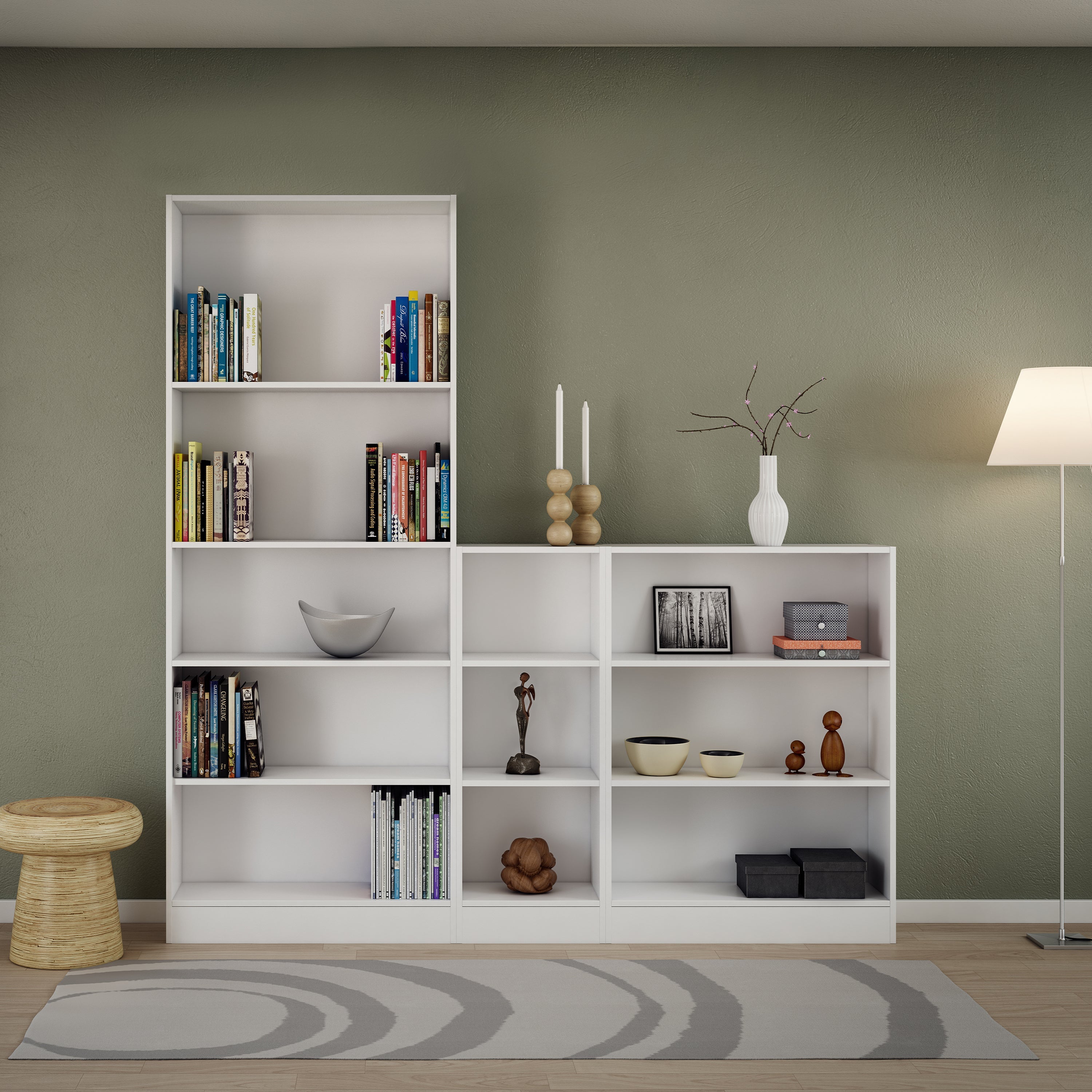 Basic Tall Wide Bookcase (4 Shelves) in White – FTG, view 5