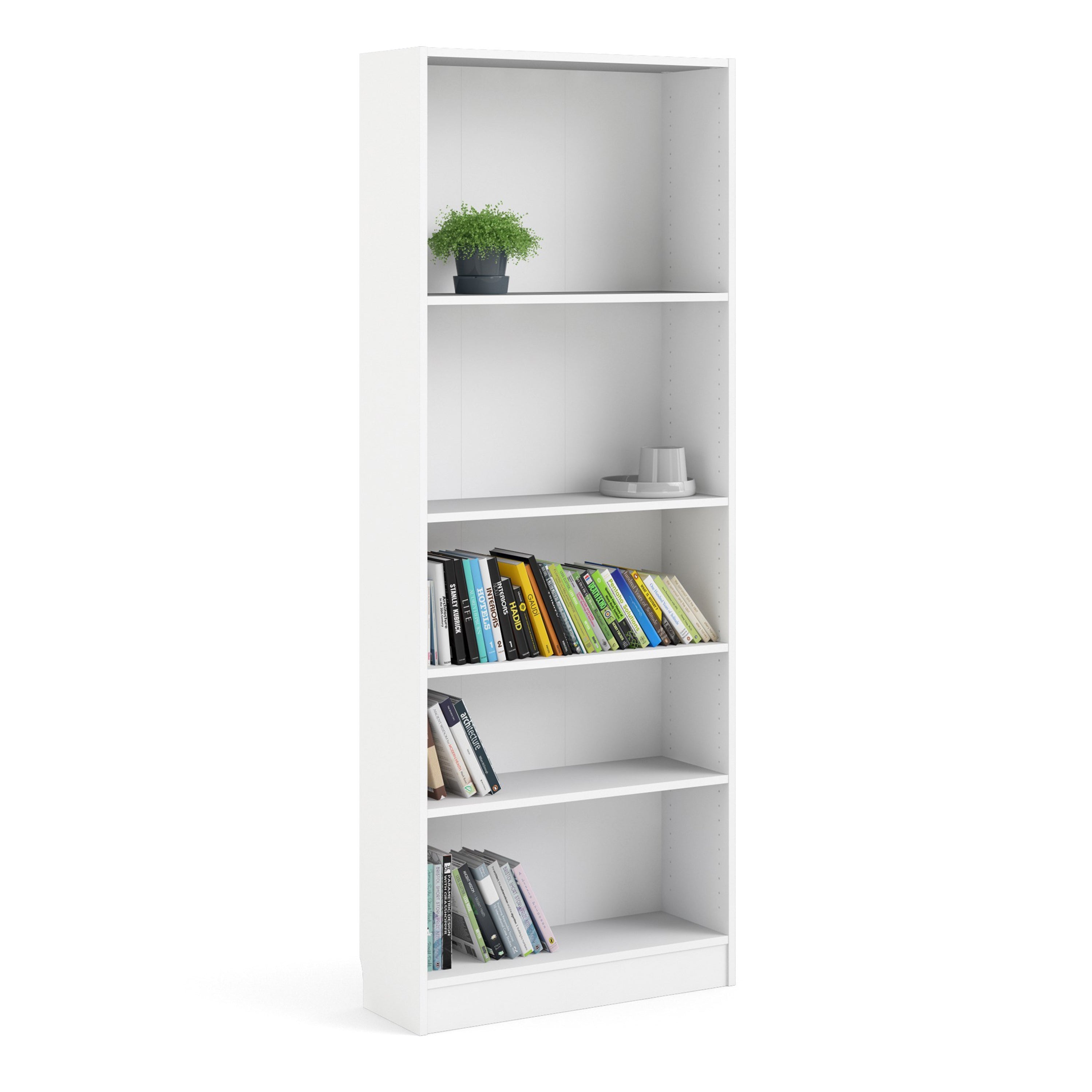 Basic Tall Wide Bookcase (4 Shelves) in White – FTG, view 8